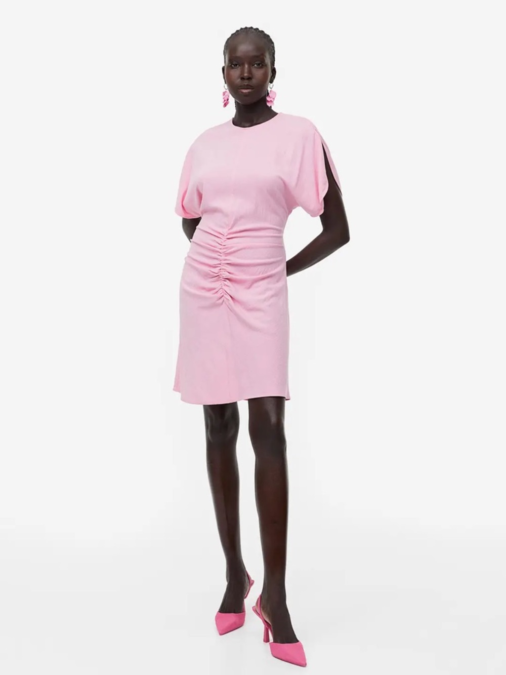 H&M Pink Ruched Mini Dress